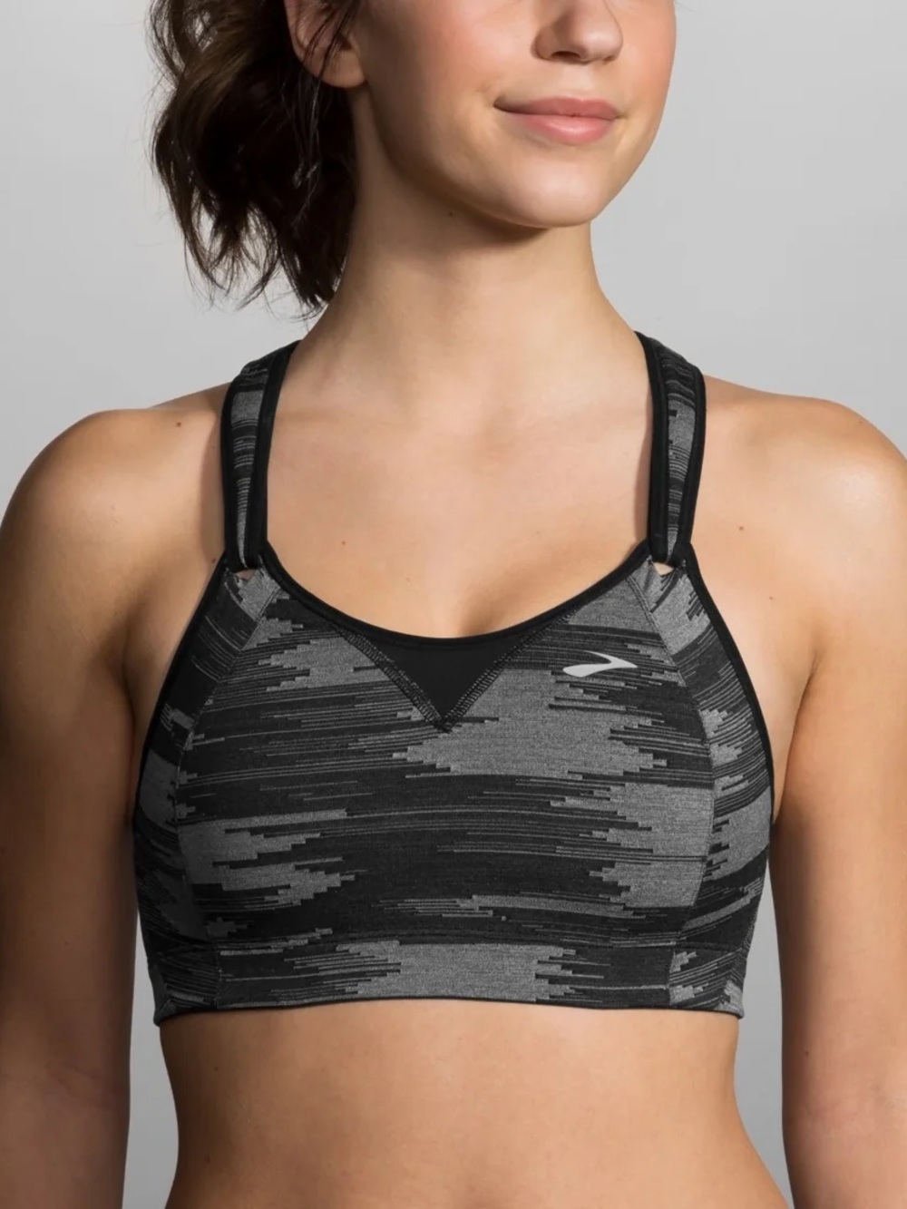 Brooks Rebound Racer High Impact Running Sports Bra Gray Black Gym 36DD 350037